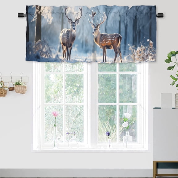 Forest Deer Window Curtain Valances Rustic Cabin Animal Elk Winter Snowy Hunting Rod Pocket Window Valance for Living Room Bathroom Bedroom Kitchen 54 by 18 in, 1 Panel