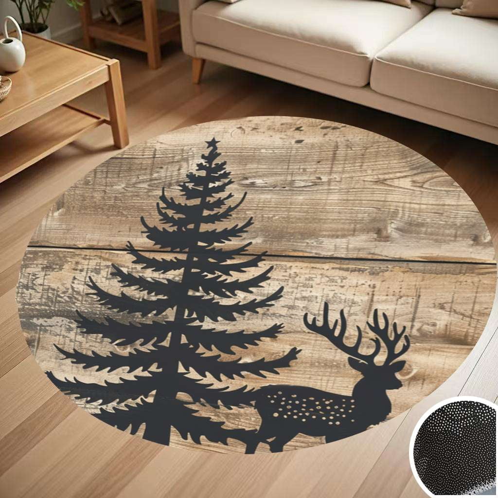 Forest Deer Wood Grain Round Carpet Living Room Bedroom Home Decoration ...