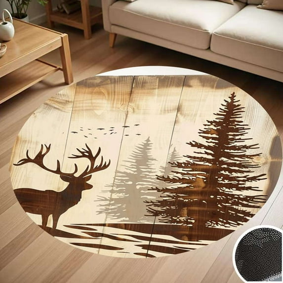 Forest Deer Wood Grain Round Carpet Living Room Bedroom Home Decoration Coffee Table Mat Lounge Rug Chair Mats