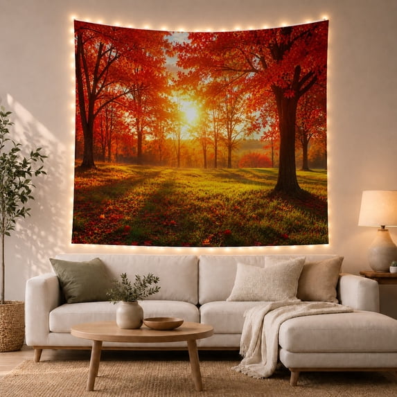Autumn Forest Footbridge and Stream Tapestry Wall Hanging