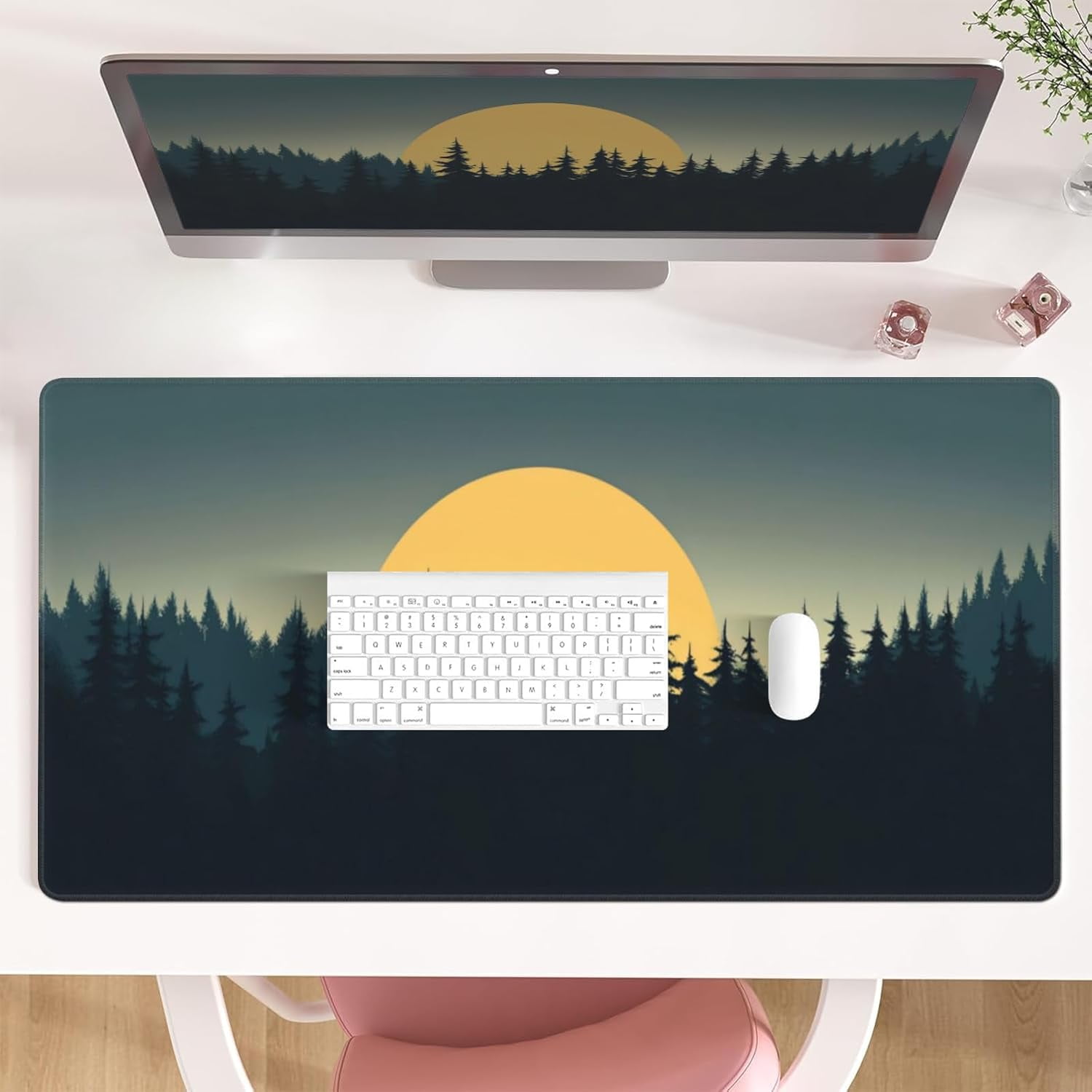 Forest Desk Mat 31.5" x 15.7", XXL Large Mouse Pad with Stitched Edges, Keyboard Pad Mouse Mat for Computer