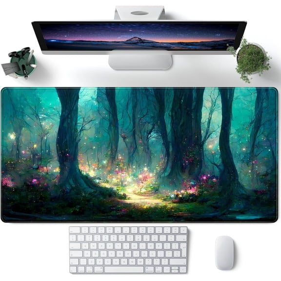 Forest Desk Mat Blue Green Mouse Pad Large Laptop Computer Keyboard Mouse Mat Gaming Mousepad XXL 31.5''X 15.7'' Deskpad Deskmat Cute Desk Pad