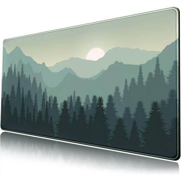 Forest Desk Mat Green Big XXL Mouse Pad Extended Large Gaming Mousepad Sunset Mountains Landscape Nature Desk Pad Keyboard Pad Mouse Mat Deskmat Computer Desktop Mat Deskpad 31.5x15.7 in