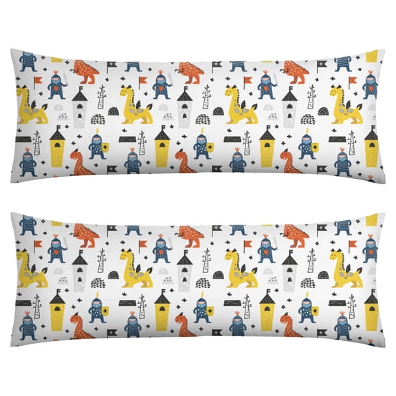 Forest Dinosaur Body Pillow Case - 20x54 Full-Length Support - Hand-Drawn Dino Art - Easy Maintenance