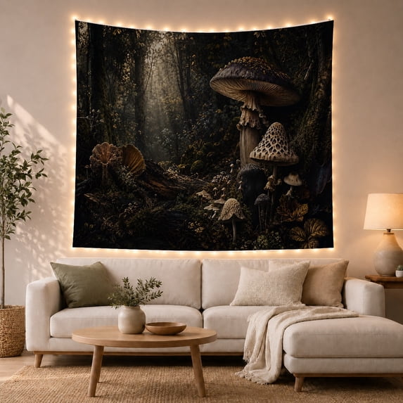 Forest Dominated by With Array Mushrooms Various Sizes, Mystical Fantasy for Space Lovers, Galaxy Room Decor, Mother's Day Gift, Tapestry Wall Hanging for Bedroom and Dorm