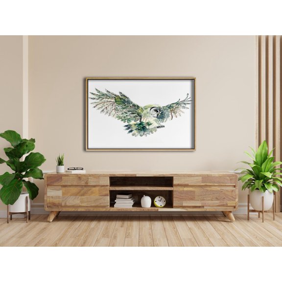 Forest Double Exposure Flying Owl Leaves Trees Optical Illusion Animal Art, Unframed Poster