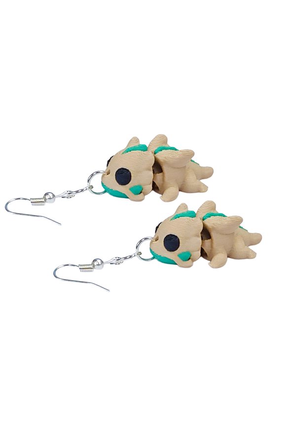 Forest Dragon Dangle Earrings Beige and Green Fantasy Dragon Animal Jewelry