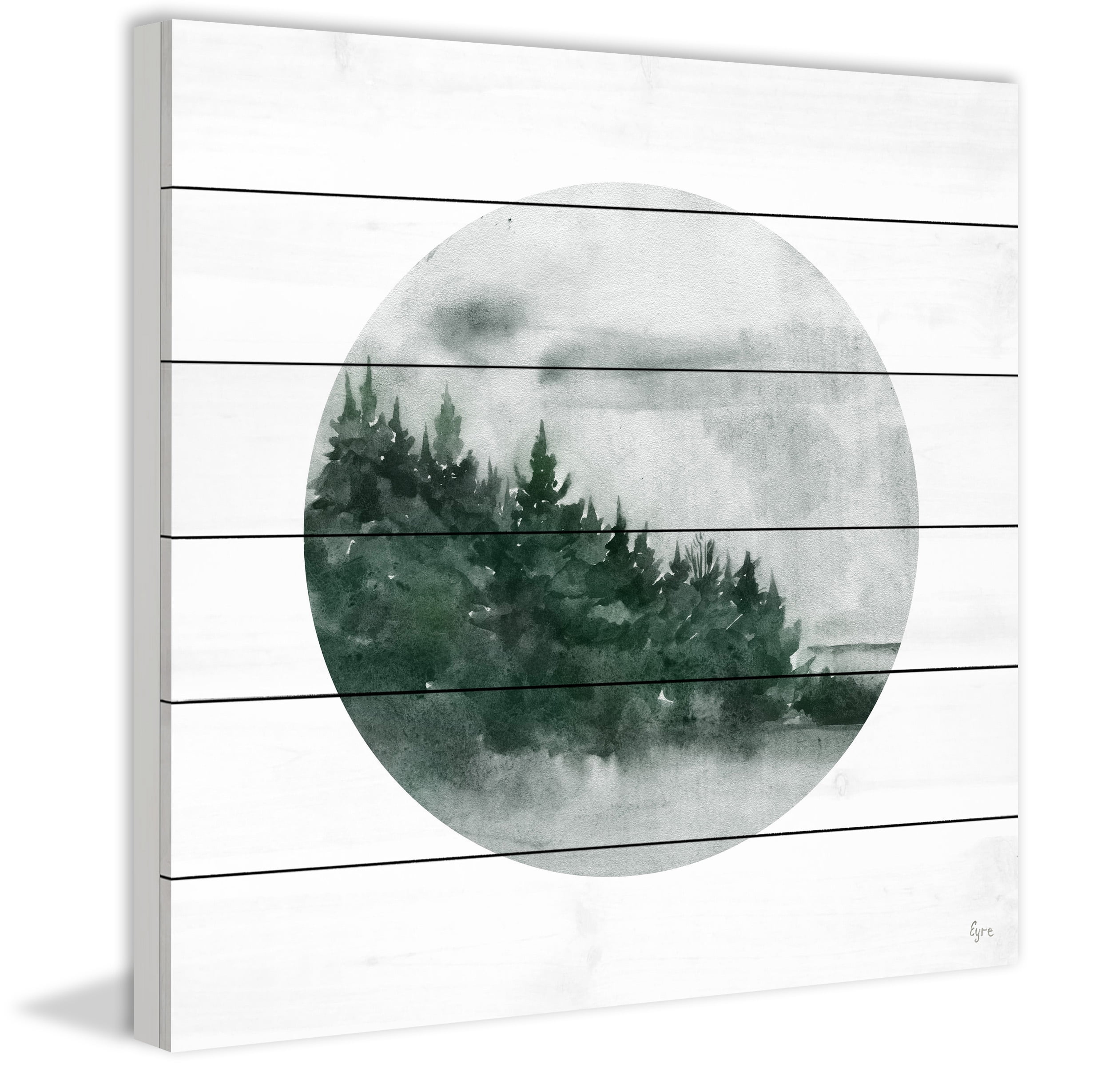Forest Dusk Painting Print on White Wood