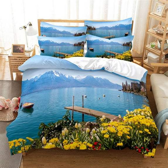 Forest Duvet Cover Microfiber Dreamy Woodland Scene Bedding Set Misty Autumn Forest Scenic Quilt Cover King For Girl Boy Bedroom