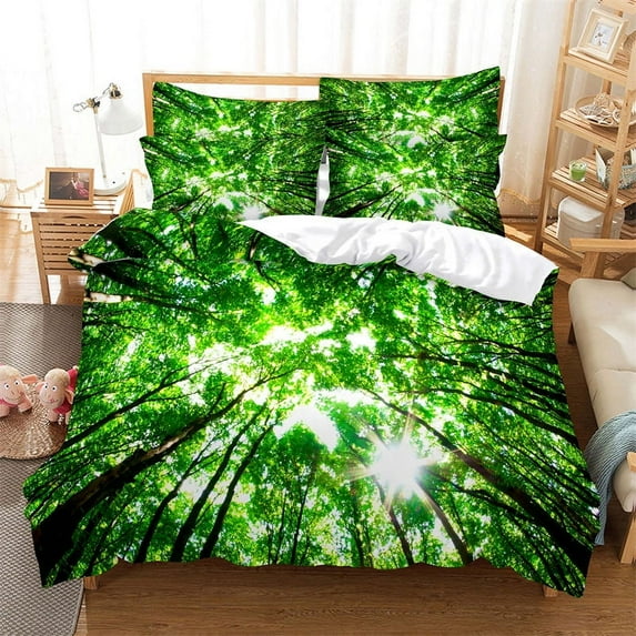 Forest Duvet Cover Microfiber Dreamy Woodland Scene Bedding Set Misty Autumn Forest Scenic Quilt Cover King For Girl Boy Bedroom
