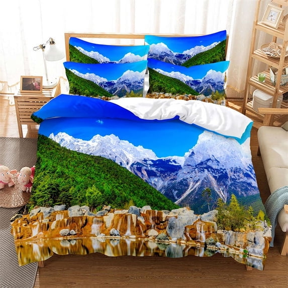 Forest Duvet Cover Microfiber Dreamy Woodland Scene Bedding Set Misty Autumn Forest Scenic Quilt Cover King For Girl Boy Bedroom