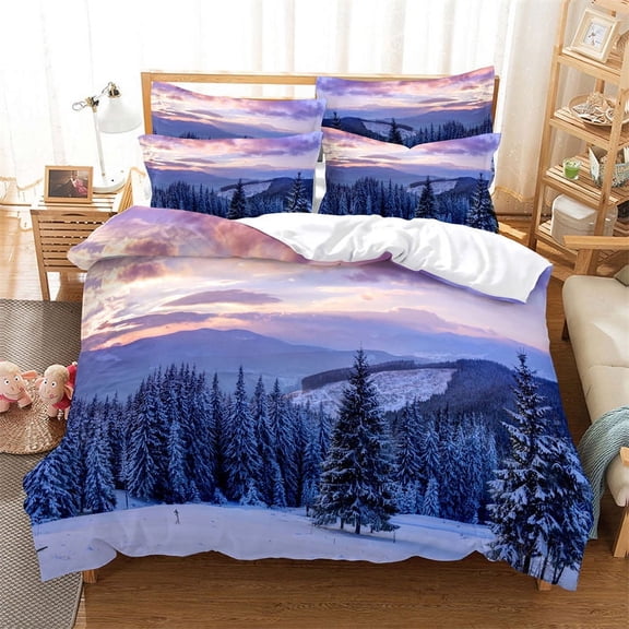 Forest Duvet Cover Microfiber Dreamy Woodland Scene Bedding Set Misty Autumn Forest Scenic Quilt Cover King For Girl Boy Bedroom