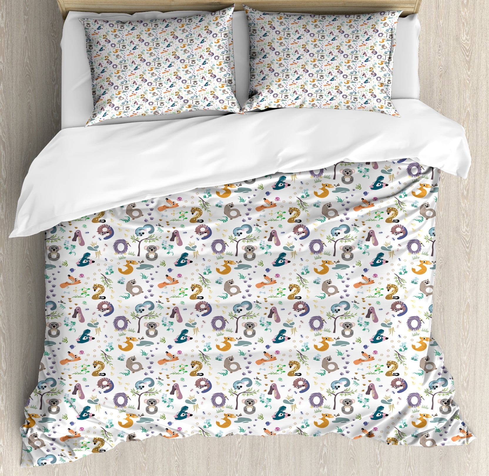 Numbers Bedding Forest Duvet Cover Set, Animals Forming Numbers Raccoon Snake Fox ...