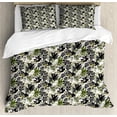 thumbnail image 1 of Forest Duvet Cover Set, Exotic Fern and Palm Leaves and Flowers in Tropical Rainforest Tones, Decorative 3 Piece Bedding Set with 2 Pillow Shams, King Size, Charcoal Grey Army Green, by Ambesonne, 1 of 3