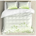 thumbnail image 1 of Forest Duvet Cover Set, Fresh Foliage Design with Pastel Colored Leaves Botanic Environment Eco Purity Image, Decorative 3 Piece Bedding Set with 2 Pillow Shams, King Size, Soft Green, by Ambesonne, 1 of 3