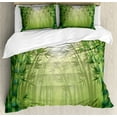 thumbnail image 1 of Forest Duvet Cover Set, Image of Exotic Trees in Rain Forest Far Eastern Wildlife Tropical Nature Inspired, Decorative 3 Piece Bedding Set with 2 Pillow Shams, Queen Size, Green, by Ambesonne, 1 of 3