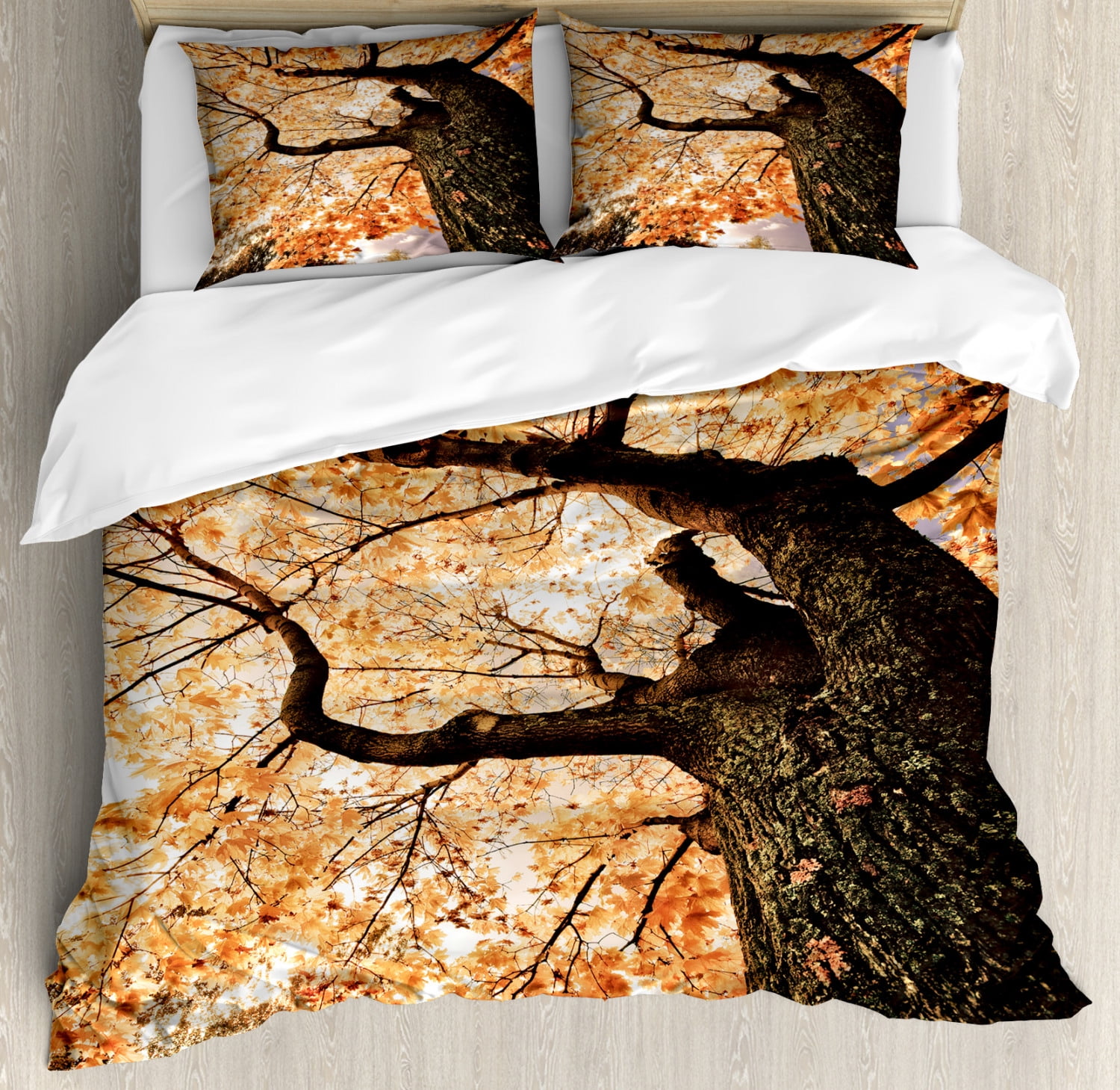 King Size Autumn Tree Print Microfiber Duvet Cover Set