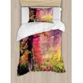 thumbnail image 1 of Forest Duvet Cover Set, Majestic Landscape Autumn Trees in Woodland Natural Garden in Ukraine, Decorative 2 Piece Bedding Set with 1 Pillow Shams, Twin Size, Red Green Brown, by Ambesonne, 1 of 3