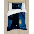 thumbnail image 1 of Forest Duvet Cover Set, Night with Home in Trunk of Enchanted Tree, Decorative 2 Piece Bedding Set with 1 Pillow Shams, Twin Size, Dark Night Blue Mustard, by Ambesonne, 1 of 3