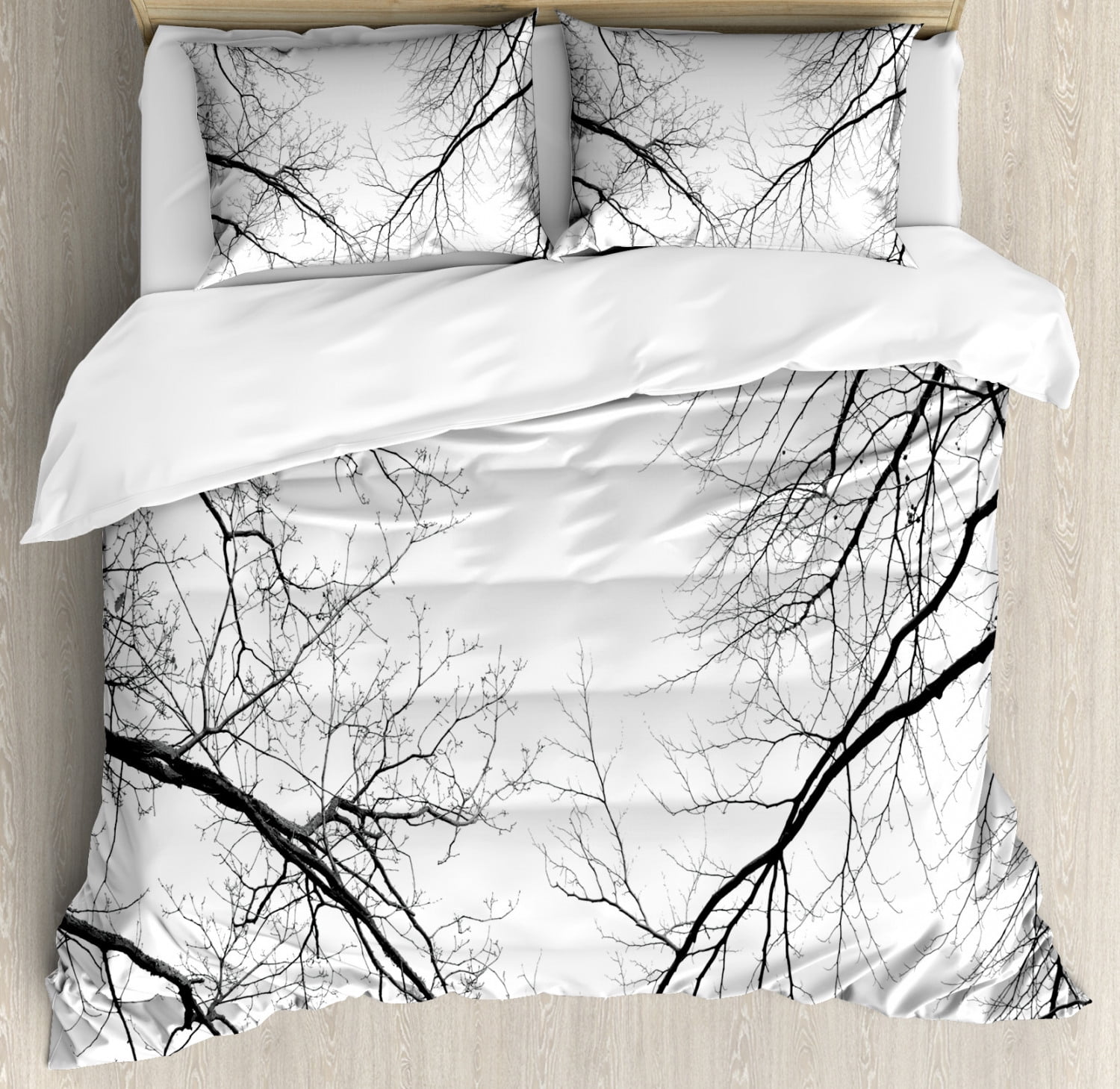 Black and White Forest Branches Queen Duvet Cover Set