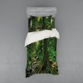 thumbnail image 1 of Forest Duvet Cover Set, Rain Woodland Scenery River in the North Forest in the Early Morning Humid Fog Print, Bedding Set with Shams and Fitted Sheet, 3 Sizes, by Ambesonne, 1 of 3