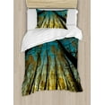 thumbnail image 1 of Forest Duvet Cover Set, Rural Scenery with Trees Reaching out to Sky at Sunrise Nature Pastoral Image, Decorative 2 Piece Bedding Set with 1 Pillow Shams, Twin Size, Yellow Blue Black, by Ambesonne, 1 of 3