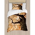 thumbnail image 1 of Forest Duvet Cover Set Twin Size, Body of Old Tree Seedling Botany Woodsy Roots Falling Maple Leaf Design Print, Decorative 2 Piece Bedding Set with 1 Pillow Sham, Orange Brown, by Ambesonne, 1 of 3