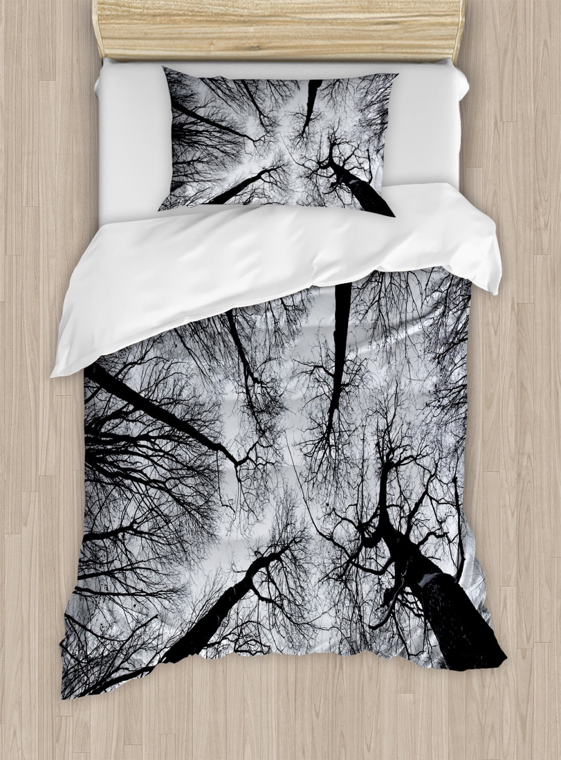 Twin Black and White Forest Silhouette Duvet Cover Set