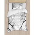 thumbnail image 1 of Forest Duvet Cover Set Twin Size, Trees Branches Leafless Spooky Scary Image in a Gloomy Air Sky Scene Image, Decorative 2 Piece Bedding Set with 1 Pillow Sham, Black and White, by Ambesonne, 1 of 3