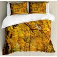 thumbnail image 1 of Forest Duvet Cover Set, Warm Fall Scenery Pale Maple Leaves in the Woodland November Season Woodlands, Decorative 3 Piece Bedding Set with 2 Pillow Shams, Calking Size, Orange Brown, by Ambesonne, 1 of 3