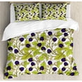thumbnail image 1 of Forest Duvet Cover Sets, Wild Fruits Blackberry Branches in the Nature Leaves Organic Eating, Bedding Set with 2 Duvet Covers & 4 Pillowcases, 2 Pack Queen Size, Dark Purple Yellow Green, by Ambesonne, 1 of 3