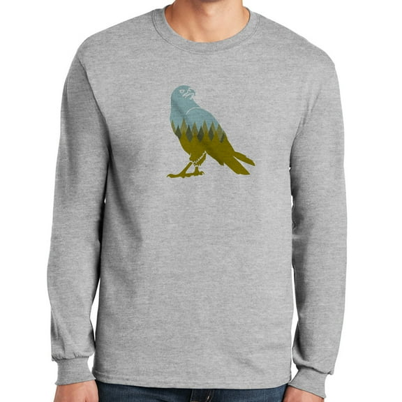 Forest Eagle Graphic Design Men's Big Size Ultra Cotton Long Sleeve T-Shirt - Ash 3XL