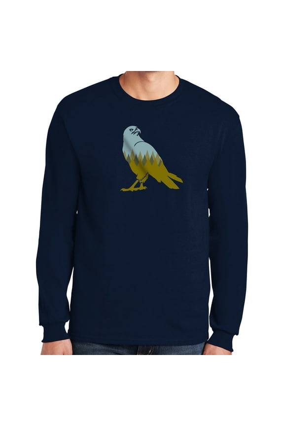 Forest Eagle Graphic Design Men's Big Size Ultra Cotton Long Sleeve T-Shirt - Navy 5XL