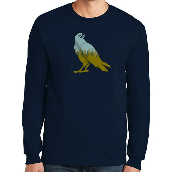 Forest Eagle Graphic Design Men's Big Size Ultra Cotton Long Sleeve T-Shirt - Navy XL