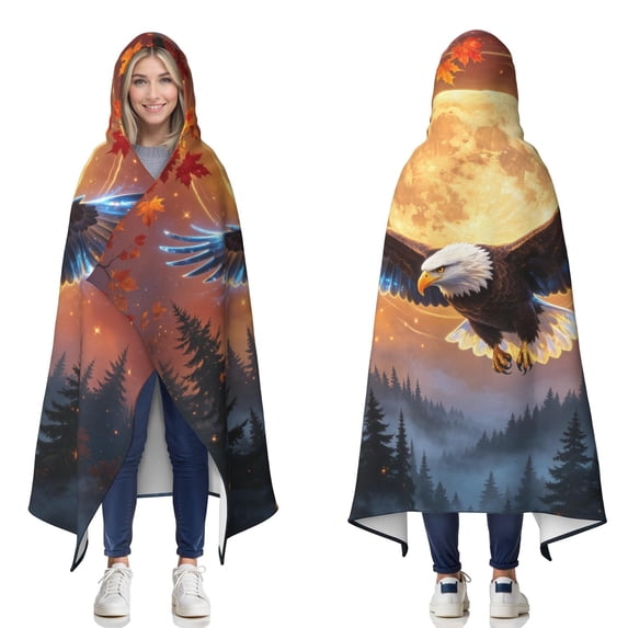 Forest Eagle Wearable Blanket Hoodies for Women Men Adults Eagle Lovers Cozy Plush Cool Eagles Hooded Blankets for Bedding Travel Decor Birthday Gifts 60×80 Inch