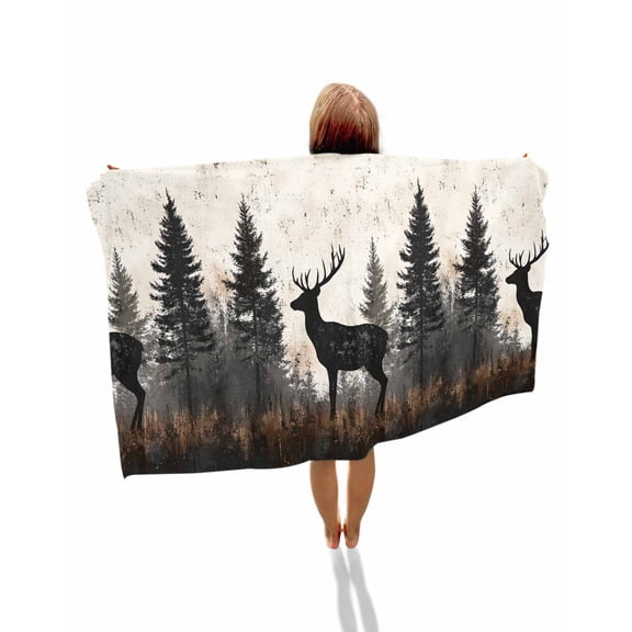 Forest Elk Beach Towels Oversized Super Absorbent, Rustic Nature Tree Retro Deer Silhouette Lightweight Bath Towel Quick Dry Sets For Bathroom/Pool/Rv Camping/Beach Play/Gym Room/Picnic 23"x47"