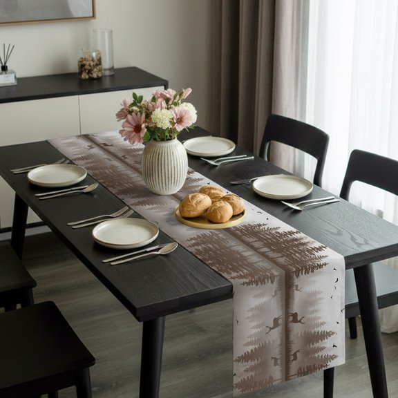 Forest Elk Bird Tree Table Runner 36 Inches Long,Kitchen Dining Tablerunners Animal Pattern Plant Natural Landscape Linen Table Runners Dresser Scarves for Home Dinner Wedding Holiday Party