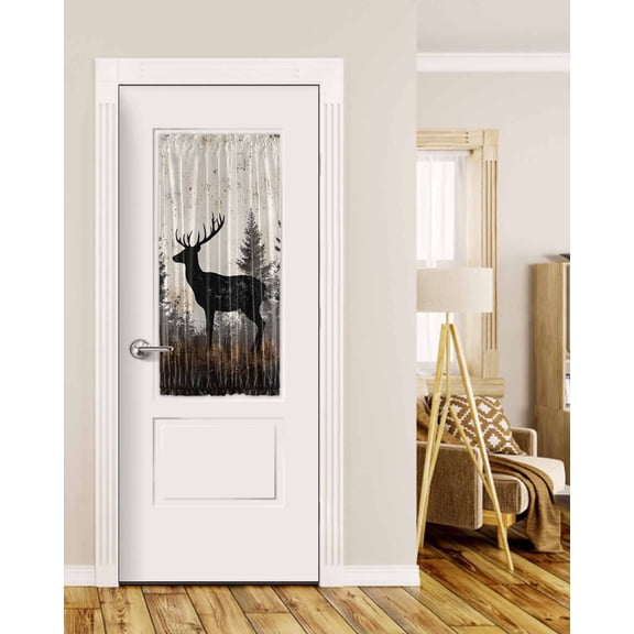Forest Elk Blackout Door Curtains for French, Glass,Front, Back, Patio Door, Rustic Nature Tree Retro Deer Silhouette Thermal Insulated Rod Pocket Window Curtain Drapes With Tiebacks 25"x40"