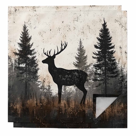 Forest Elk Cloth Napkins Washable Set of 2, Rustic Nature Tree Retro Deer Silhouette Reusable Dinner Table Napkins Cloth Bulk for Weddings Kitchen Restaurants Hotel Events Parties 20 x 20 Inch