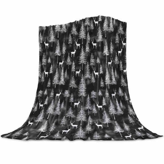 Forest Elk Pine Flannel Blanket for Bed,Travel and Camping, Winter Christmas Super Soft Cozy Blanket for All Seasons 30"x40"
