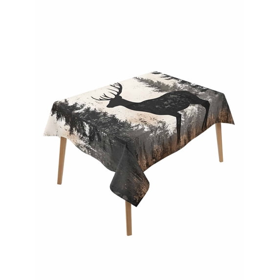 Forest Elk Silhouette Table Cloth 60x84 Inch Rectangle, Retro Animal Tree Waterproof Tablecloth Washable Table Cover for Party Picnic Dinner Decor