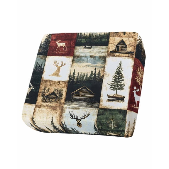 Forest Elk Sofa Couch Cushion Covers Washable, Removable Stretchable Sectional Couch Covers, Farmhouse Pine Tree Rustic Green Red Slipcovers for L & T Shape Sofa Furniture Protector S Size 1 pc