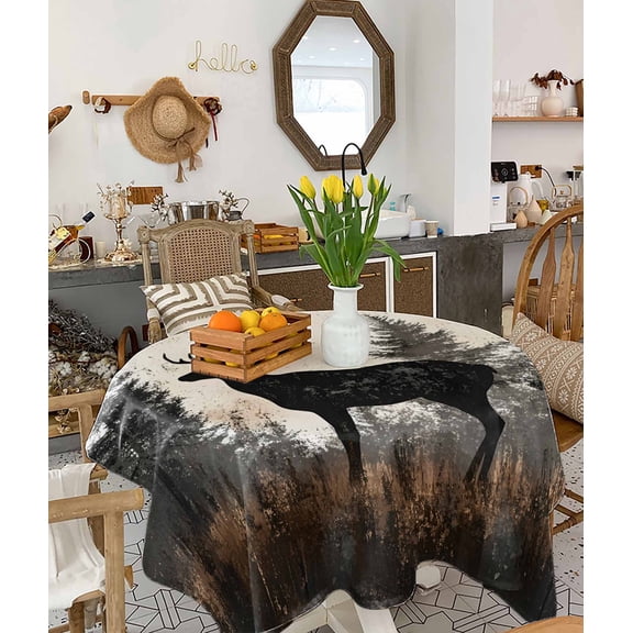 Forest Elk Tablecloth Square Table Cloth 54x54, Waterproof Tablecloth Outdoor Table Cloth, Rustic Nature Tree Retro Deer Silhouette Washable Table Cover for Kitchen Dining Party