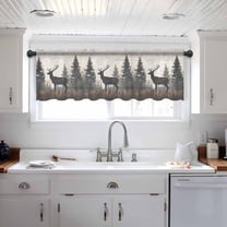 Forest Elk Valance Curtains for Kitchen/Living Room/Bathroom/Bedroom Window, Rustic Nature Tree Retro Deer Silhouette Rod Pocket Small Topper Half Short Window Curtains Voile Sheer Scarf 60"x18"