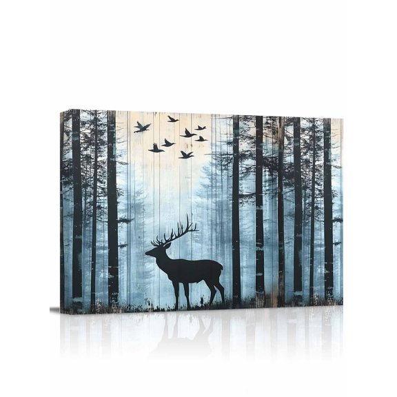 Forest Elk Wall Art for Living Room,Canvas Picture Wall Decor for Bathroom Bedroom,Deer Birds Nature Tree Antlers Mountain Painting Artwork for Office Kitchen Hallway Dining Room Home Decor 12"x16"