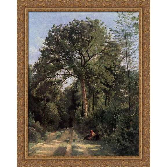 Forest Entrance at Ville d'Avray 28x34 Large Gold Ornate Wood Framed Canvas Art by Camille Corot