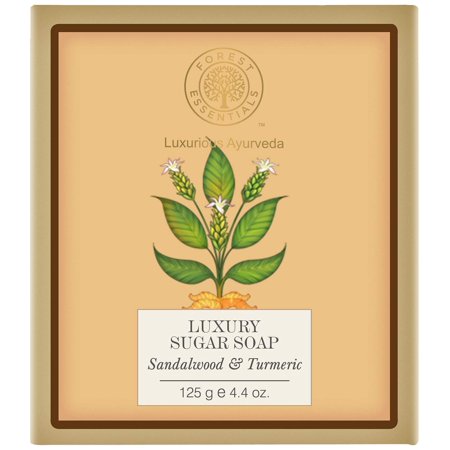 Forest Essentials Luxury Sugar Soap Sandalwood & Turmeric | Ayurvedic Luxury Handmade Soap For Bath | Natural Scented Soap For Smooth & Soft Skin | For Men & Women | 150 G