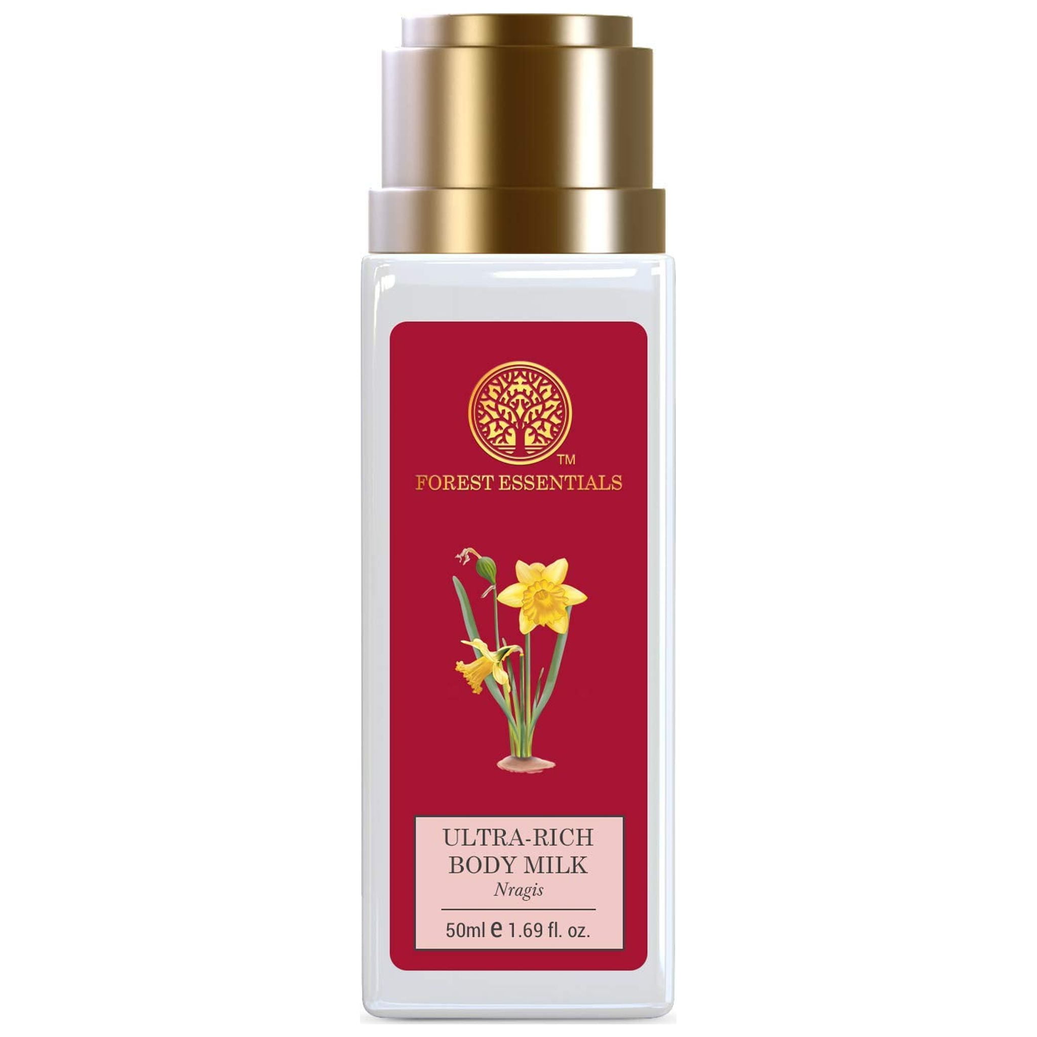 Forest Essentials Travel Size Ultra-Rich Body Milk Nargis | Natural Moisturizing Body Lotion For Instant Hydration | Ayurvedic Body Moisturizer, Paraben Free| For Women & Men | 50 Ml