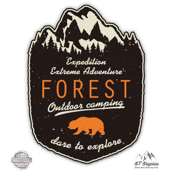 Forest Expedition Bear Badge Explore - 3" Vinyl Sticker - For Car Laptop I-Pad Phone Helmet Hard Hat - Waterproof Decal