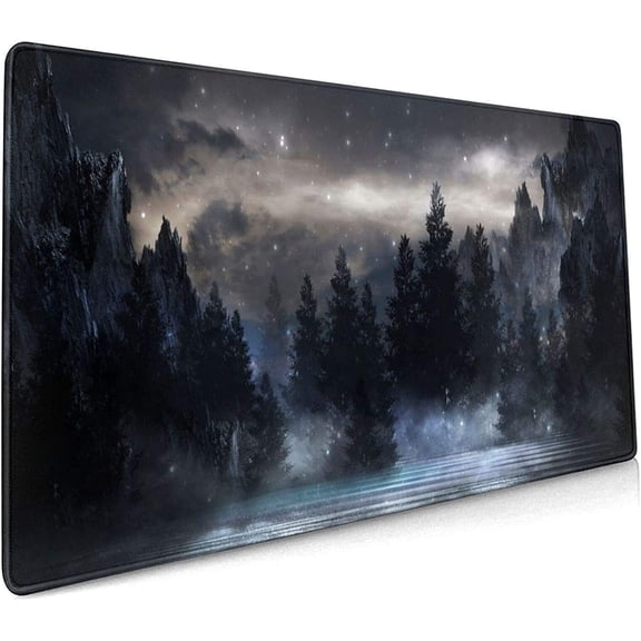 Forest Extra Large Black Gaming Mouse Pad Non-Slip Rubber Base Giant Mountain Mousepad 35.4×15.7in with Stitched Edge Waterproof Keyboard Pads Computer Desk Laptop Mat for Work Game Office Home